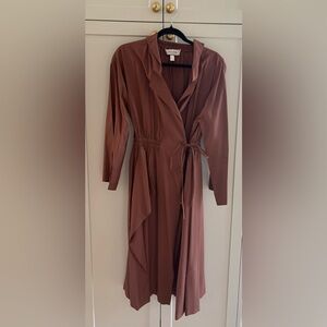Gorgeous Bagutta Wrap Front Long Sleeve Dress in Dark Rose L